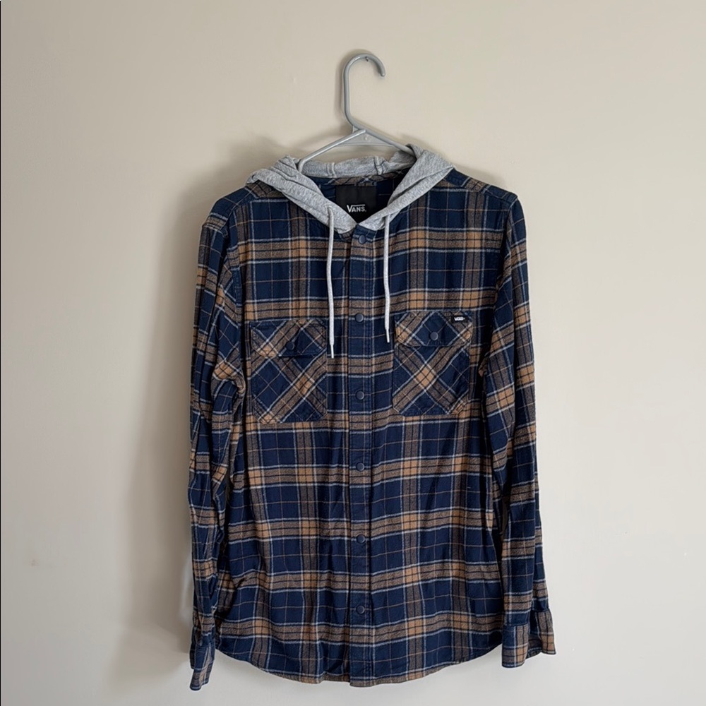 Vans Blue and Brown Casual Button Down Shirt with Hood